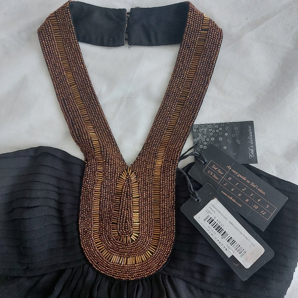 NWT-Ted BakerLondon Silk Maxi, Beaded Neckline - Picture 5 of 16